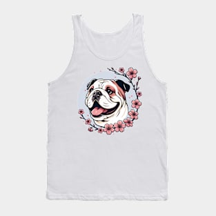 English Bulldog Revels in Spring's Cherry Blossoms Tank Top